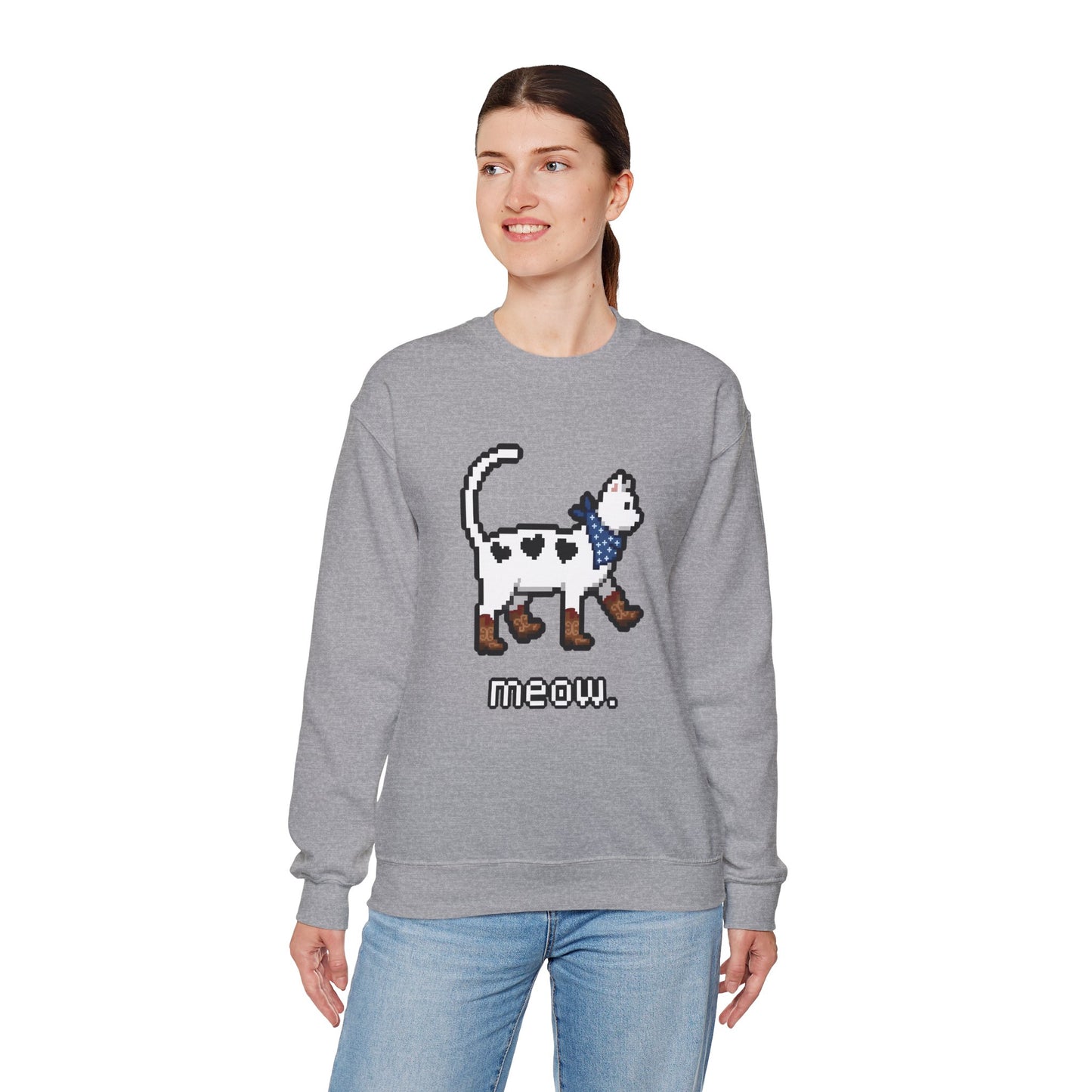 Cowboy Cat Sweatshirt – Cute Retro Pixel Cat Graphic Jumper