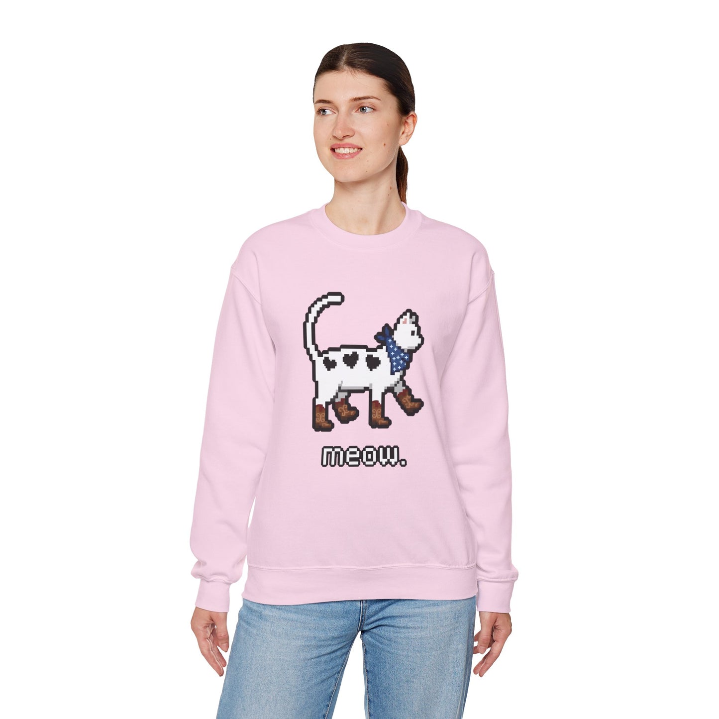 Cowboy Cat Sweatshirt – Cute Retro Pixel Cat Graphic Jumper