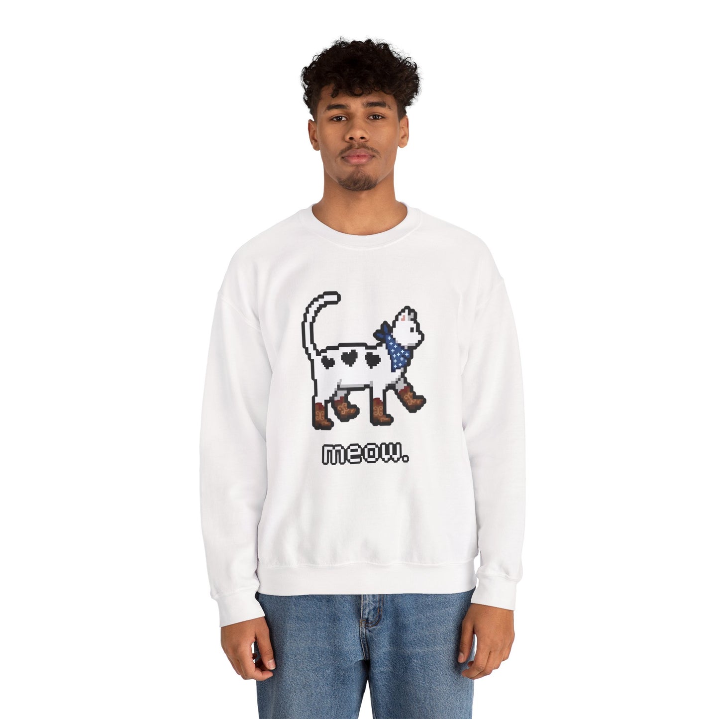 Cowboy Cat Sweatshirt – Cute Retro Pixel Cat Graphic Jumper